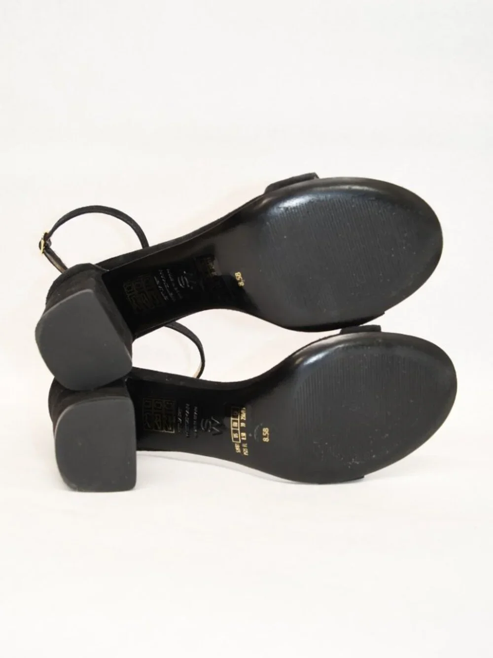 $550 STUART WEITZMAN Nudist Block 75 Sandal SUEDE BLACK 8.5 (PD2)